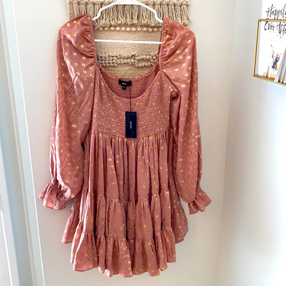 SNOWDROP SMOCKED METALLIC BABYDOLL DRESS